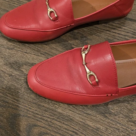 Coach Red Leather Flats with Gold Accent - Picture 3 of 6